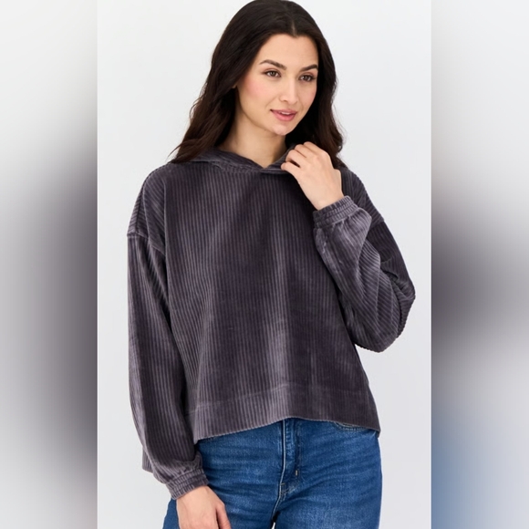 aerie Tops - Aerie Women's Gray Corduroy Hoodie Medium EUC - PTP 24 - Length 24